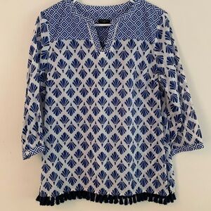 Talbots Medium Petite Lightweight Cotton Blend Tunic with Tassel Hem New No Tag